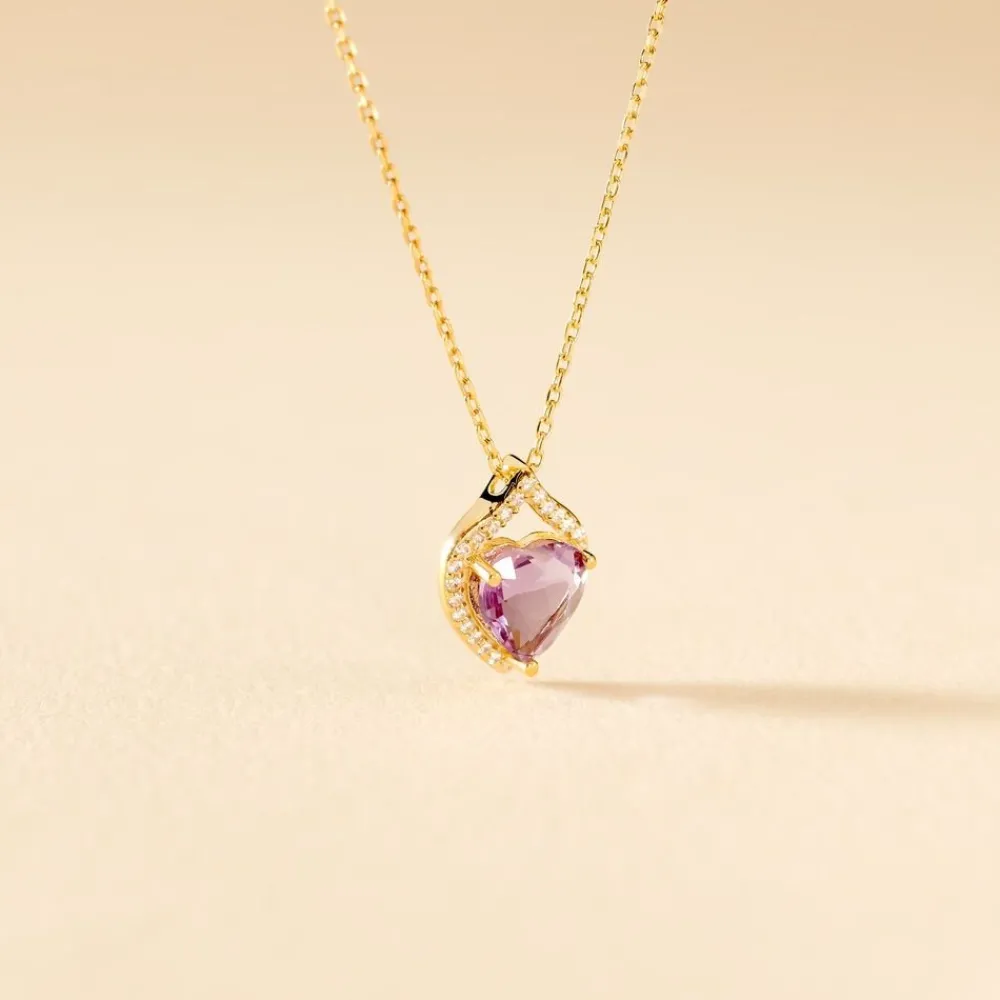 Marc Orian Colliers|Colliers Cœur > Collier Rosaline Or Jaune Amethyste Et Oxyde De Zirconium