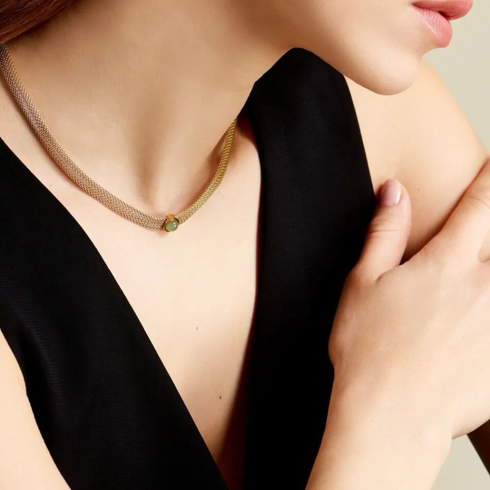 Marc Orian Colliers Fantaisie|Colliers > Collier Veria Acier Jaune Aventurine