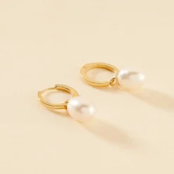 Créoles Anes Poire Or Jaune Perle De Culture Et Oxyde De Zirconium