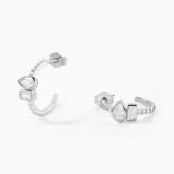 Créoles Dua Argent Blanc Oxyde De Zirconium