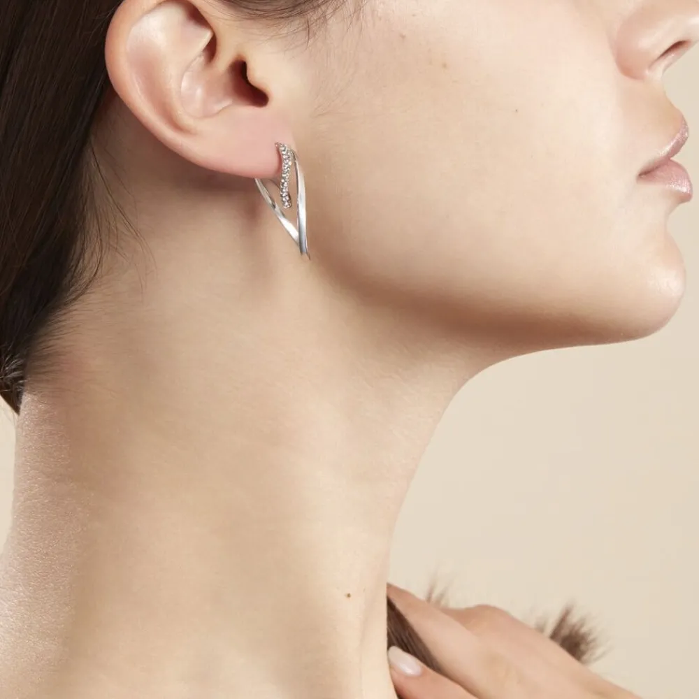 Marc Orian Boucles D'Oreilles Strass|Créoles > Créoles Luna Or Blanc Strass