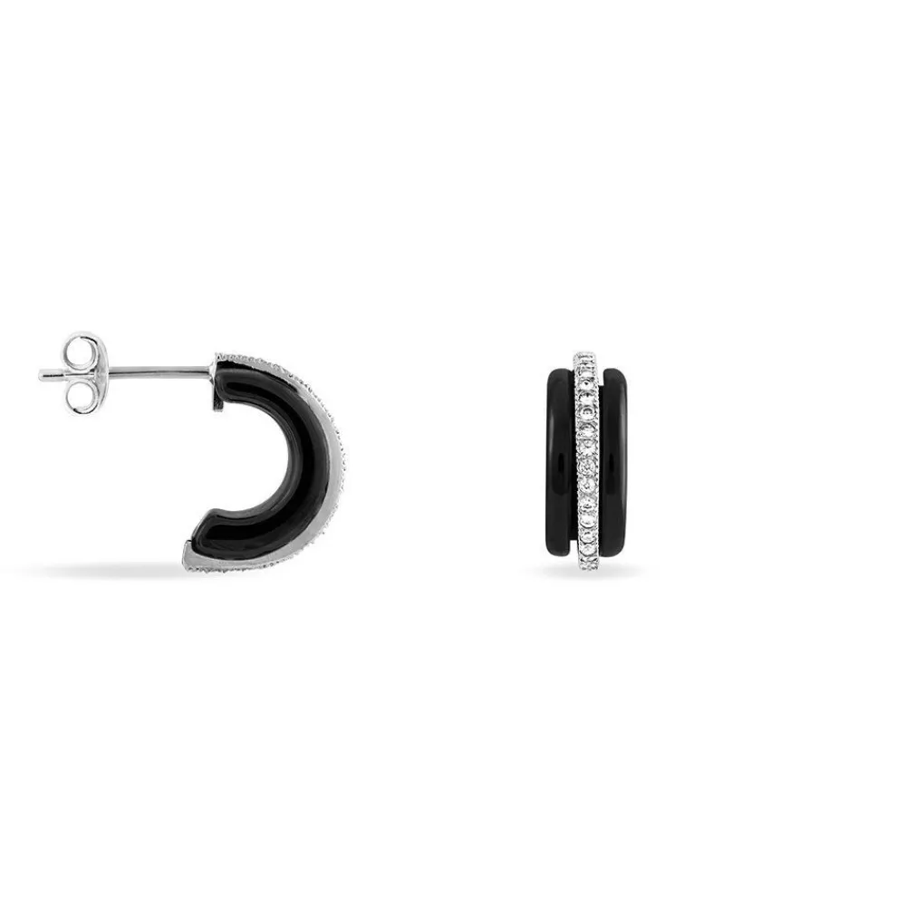 Marc Orian Créoles Argent|Créoles > Créoles Noci Demi Cercle Argent Blanc Céramique Et Oxyde De Zirconium