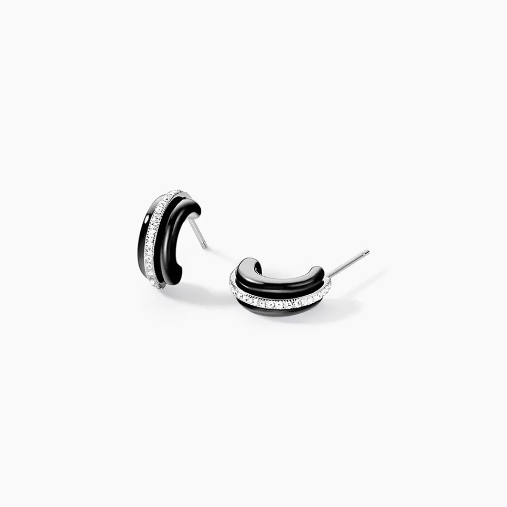 Marc Orian Créoles Argent|Créoles > Créoles Noci Demi Cercle Argent Blanc Céramique Et Oxyde De Zirconium