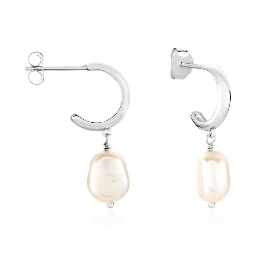 Créoles Petia Argent Blanc Perle De Culture