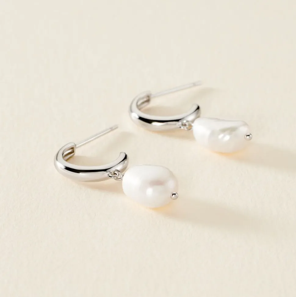 Créoles Petia Argent Blanc Perle De Culture