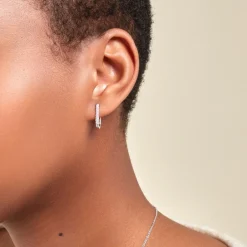 Marc Orian Créoles Argent|Bijoux Zirconium > Créoles Trait D'union Argent Rhodié Oxyde De Zirconium
