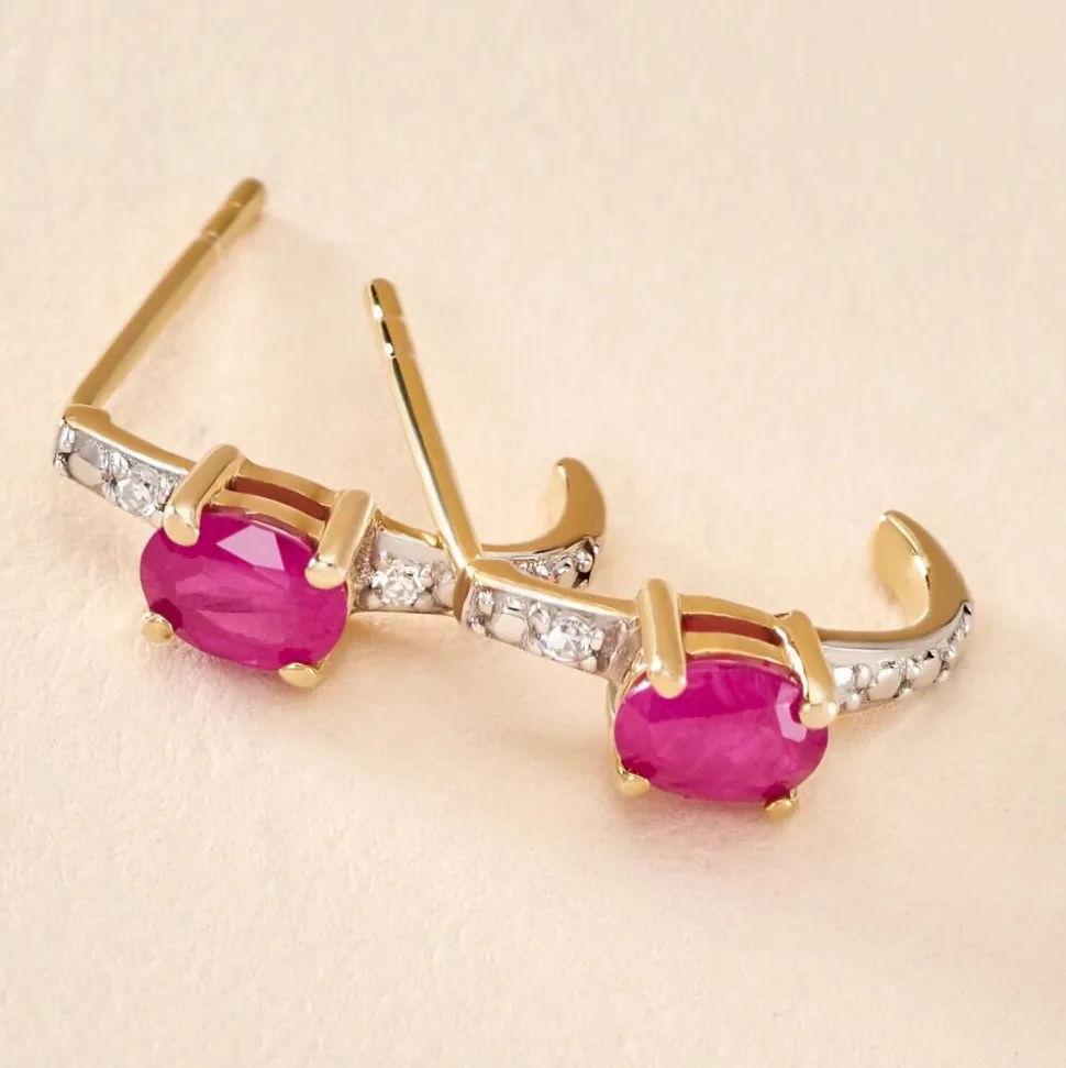 Demi Créoles Barrett Or Jaune Rubis Diamant