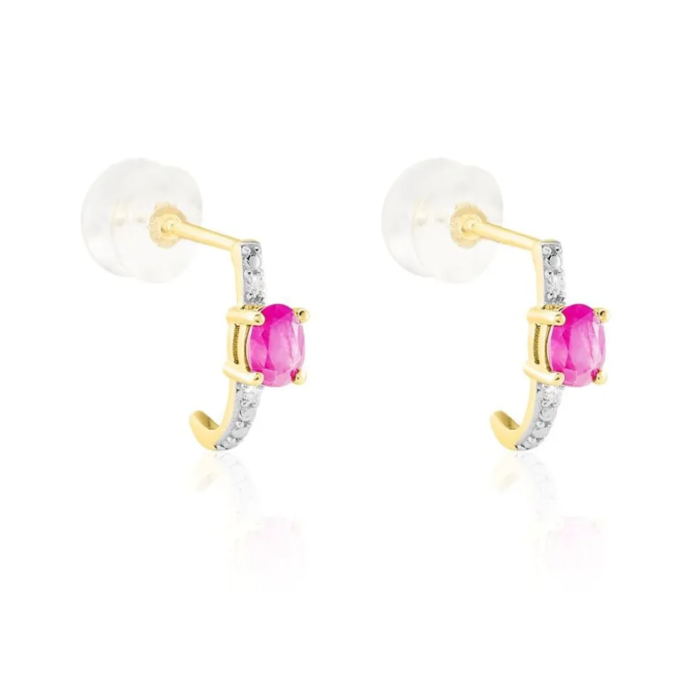 Demi Créoles Barrett Or Jaune Rubis Diamant