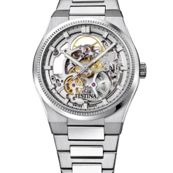 Montre Festina Swiss Made Automatic Squelette 40 Argenté