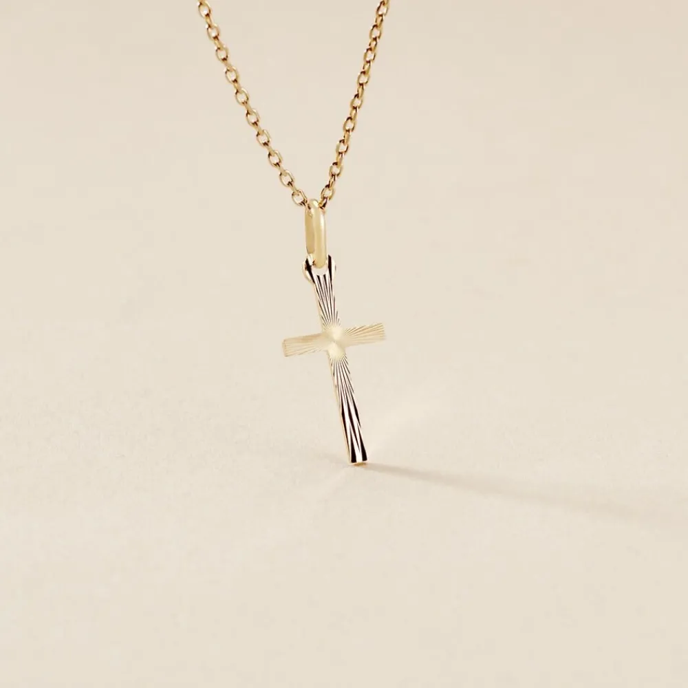 Marc Orian Pendentifs|Cadeaux Communion > Pendentif Aidana Croix Striee Or Jaune