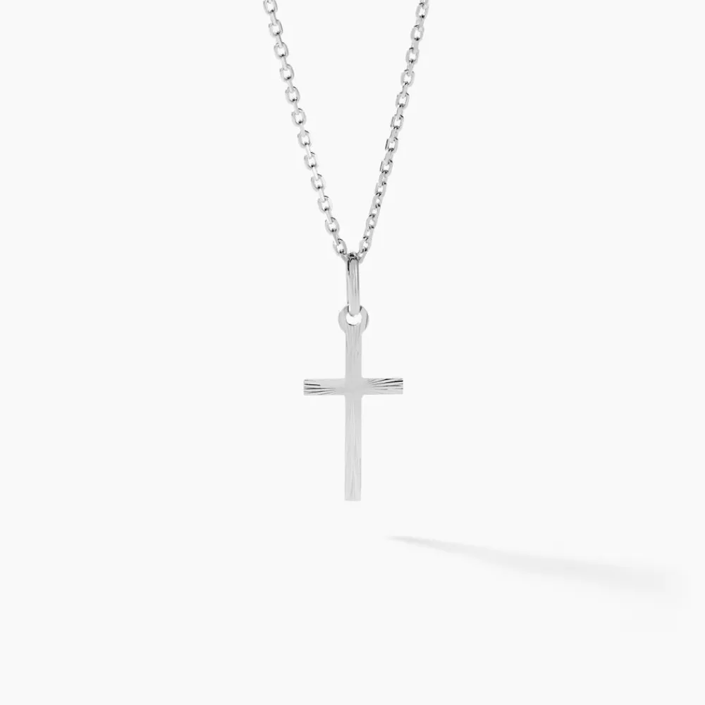 Marc Orian Pendentifs|Cadeaux Communion > Pendentif Bathilde Croix Striee Or Blanc