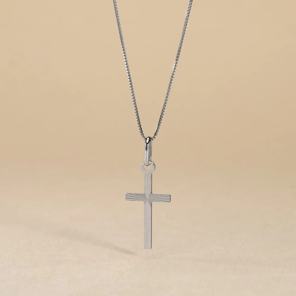 Marc Orian Pendentifs|Cadeaux Communion > Pendentif Bathilde Croix Striee Or Blanc