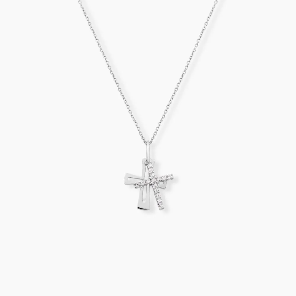 Marc Orian Bijoux Zirconium|Pendentifs > Pendentif Canice Croix Or Blanc Oxyde De Zirconium