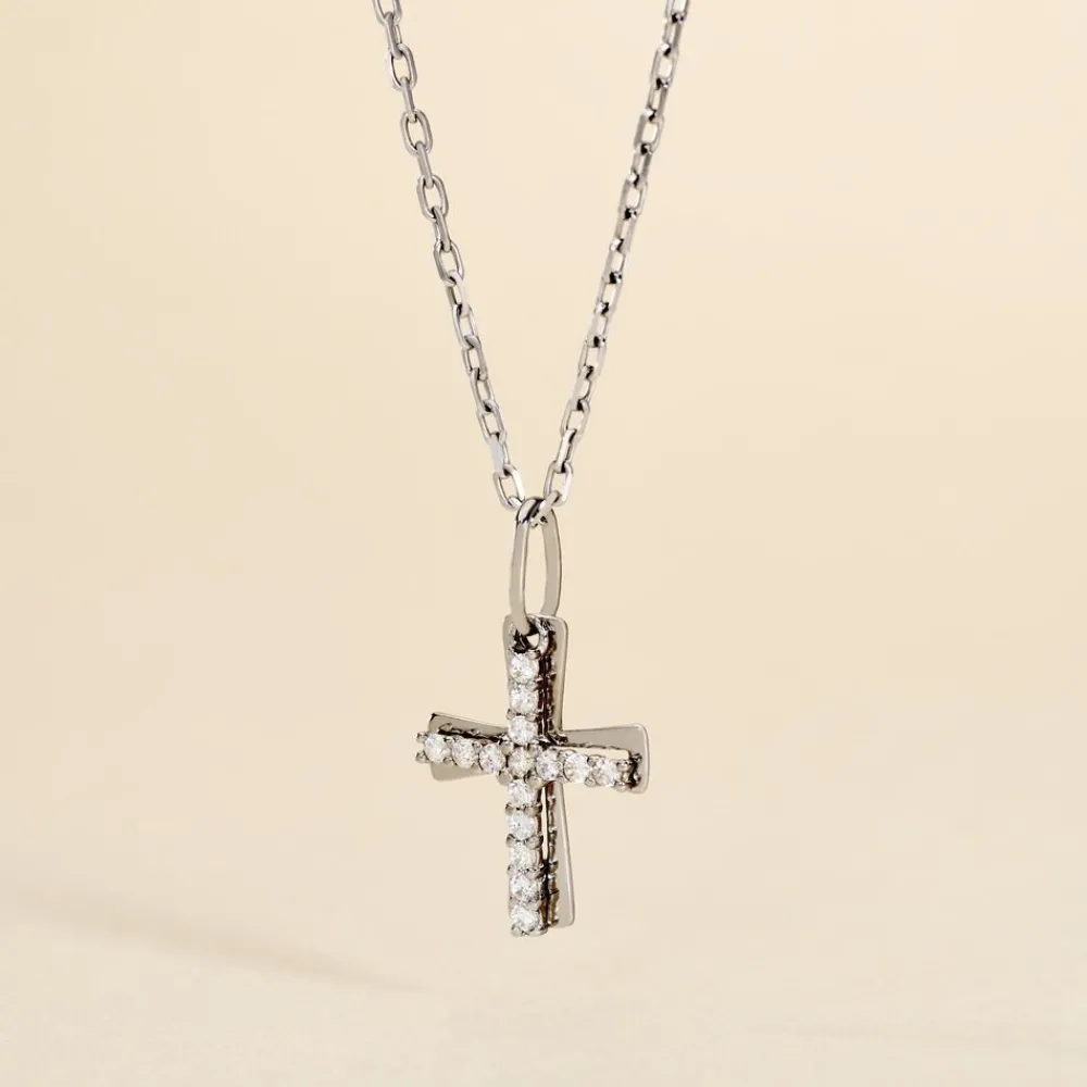 Marc Orian Bijoux Zirconium|Pendentifs > Pendentif Canice Croix Or Blanc Oxyde De Zirconium