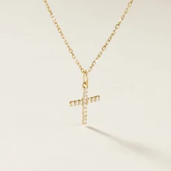 Marc Orian Bijoux Zirconium|Pendentifs > Pendentif Glacen Croix Or Jaune Oxyde De Zirconium
