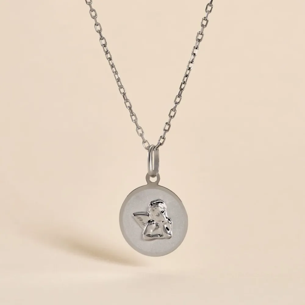 Marc Orian Pendentifs|Pendentifs Personnalisés > Pendentif Hanita Ange Rond Satine Or Blanc