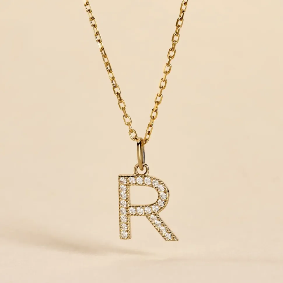 Pendentif Lettre R Or Jaune Oxyde