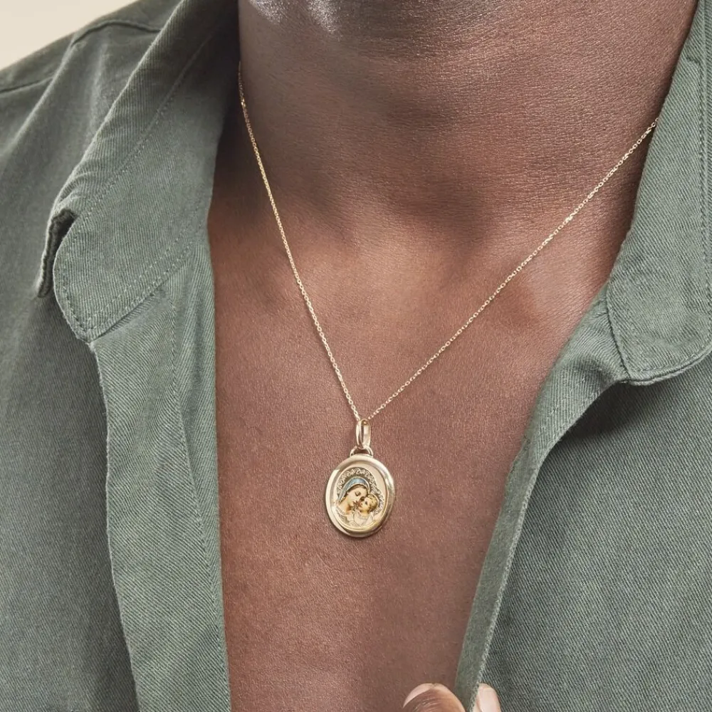Marc Orian Pendentifs|Bijoux Homme > Pendentif Maryame Vierge A L'enfant Ovale Or Jaune