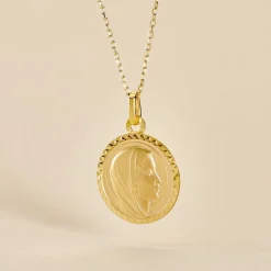 Marc Orian Pendentifs|Pendentifs Personnalisés > Pendentif Vierge Rond Strie Or Jaune