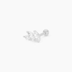Marc Orian Bijoux Zirconium|Boucles D'Oreilles Fleur > Piercing D'oreille Unitaire Fox Argent Rhodié Oxyde De Zirconium
