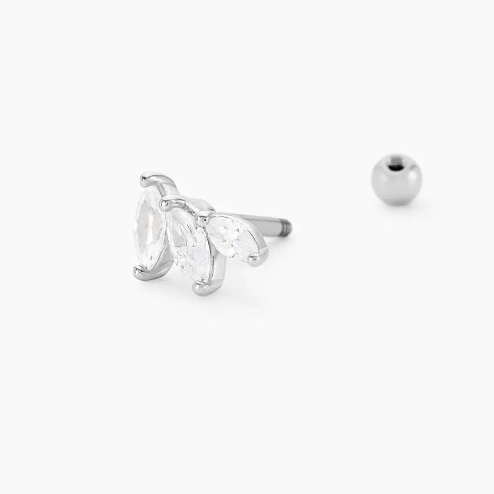 Marc Orian Bijoux Zirconium|Boucles D'Oreilles Fleur > Piercing D'oreille Unitaire Fox Argent Rhodié Oxyde De Zirconium
